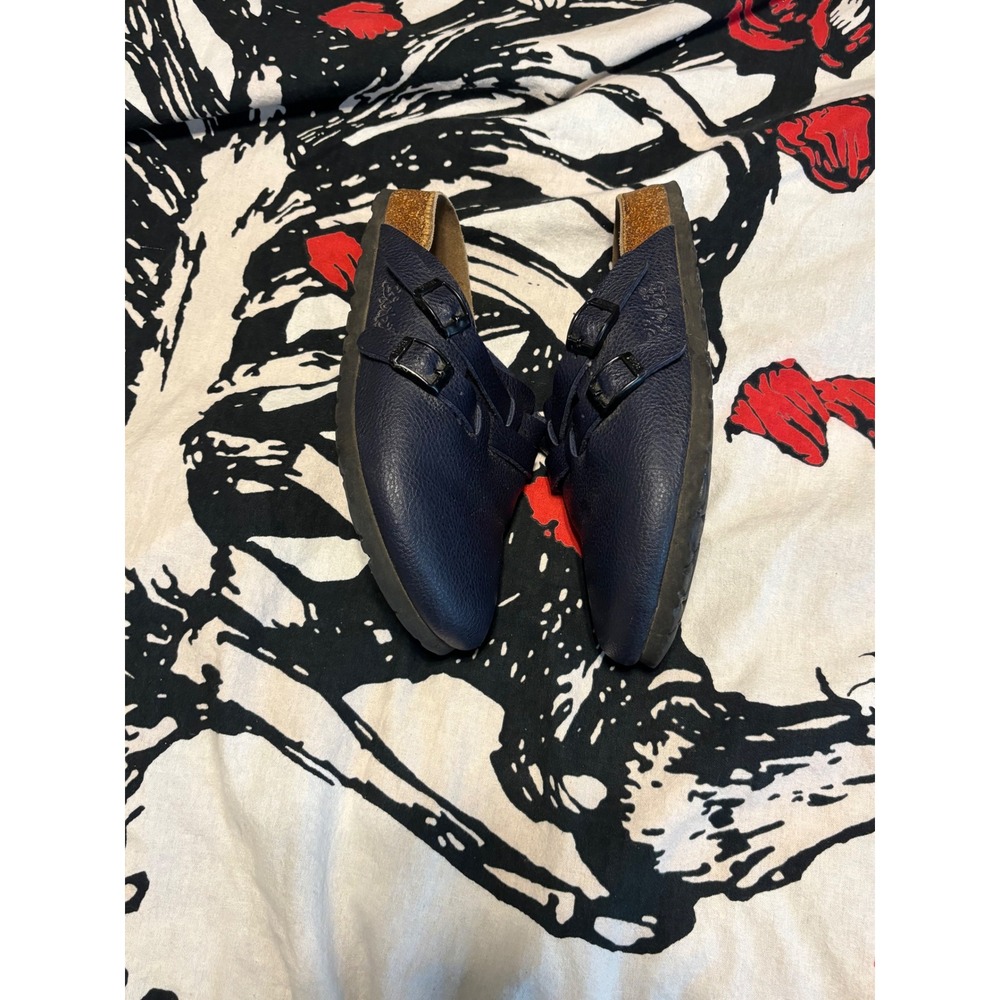 Birkenstock Mantova Navy Blue Pebbled Leather Double Strap Clogs Womens 36 L5